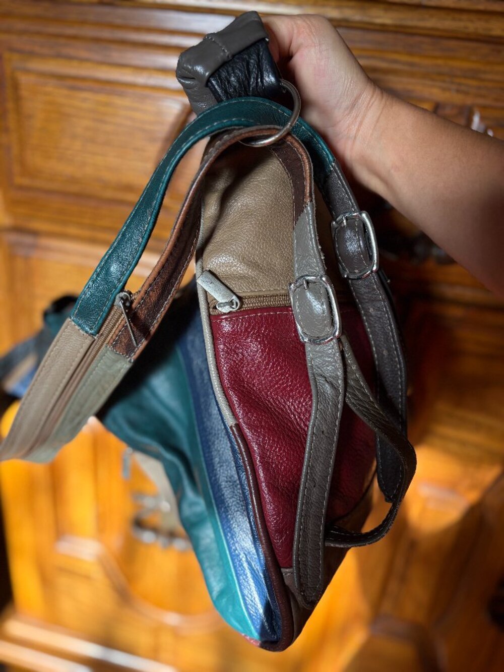 Vintage Patchwork, Multicolor Leather Purse and Backpack